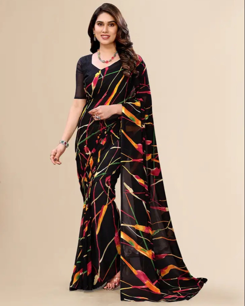black Multicolour printed