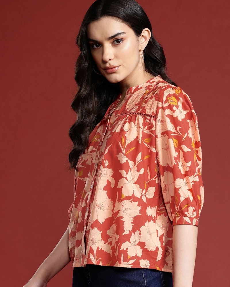 red printed top